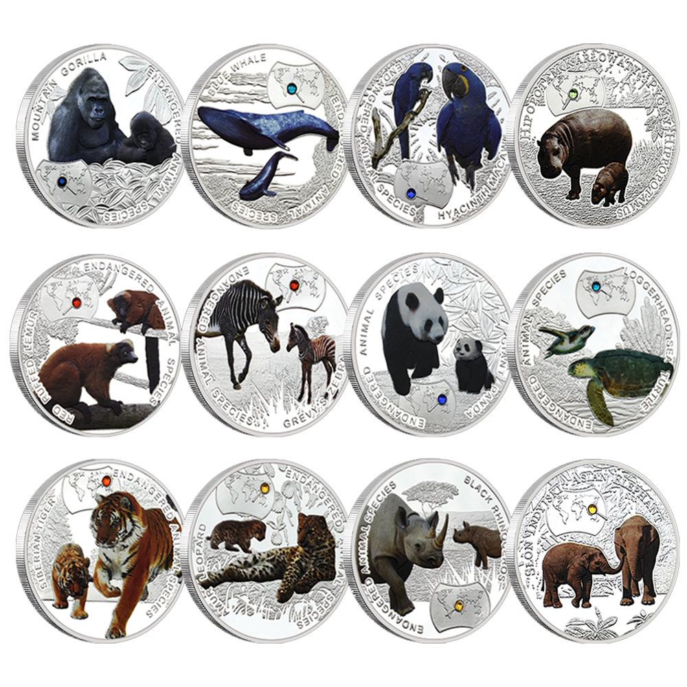 Aanimal coins, rare African animals, tigers, pandas, silver metal commemorative coins, commemorative medals, gifts