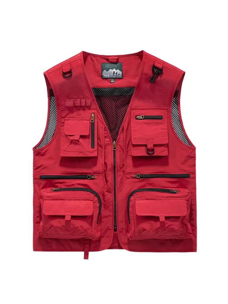 Gilet de pêche en maille à poches multiples à séchage rapide pour homme - Veste décontractée d'extérieur Printemps & Automne