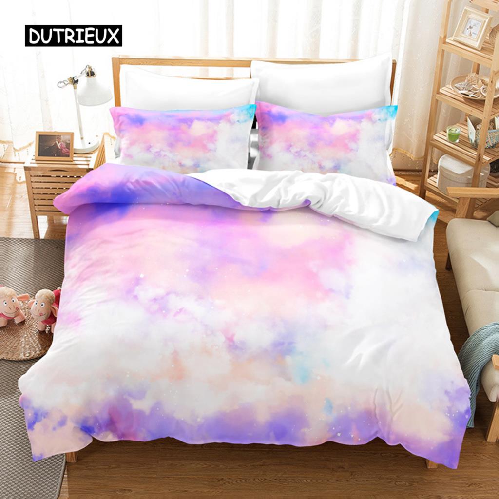Sada povlečení Clouds Iridescent Dream Cloud Sada ložního prádla Ženy Kawaii Estetický styl King Size 2/3 ks Polyesterový povlak na přikrývku