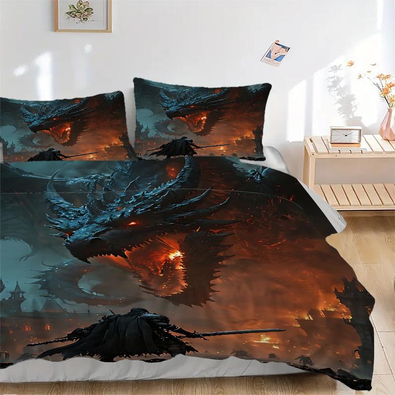 3pcs bedding set Dragon Slayer Includes 1 Comforter + 2 Pillowcases, Without Pillow Inserts, Soft Comfortable, Lightweight Breathable043