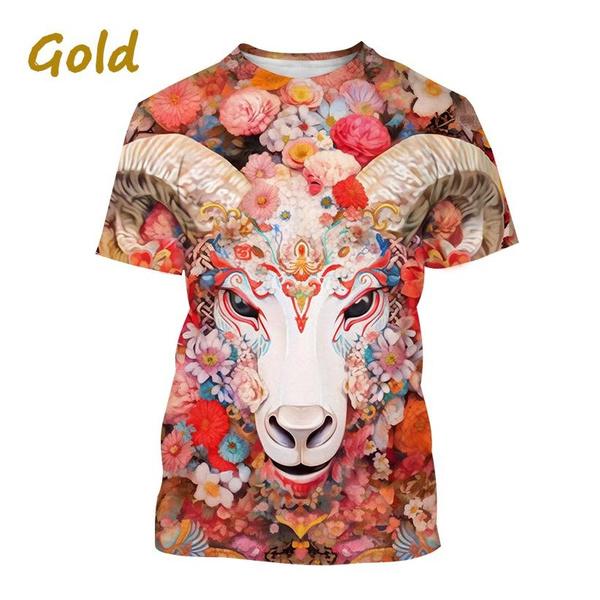 Animal Painting Art 3D Printing T-shirt Men's Fashion Animal Pattern Round Neck Short-sleeved Casual Tees Tops