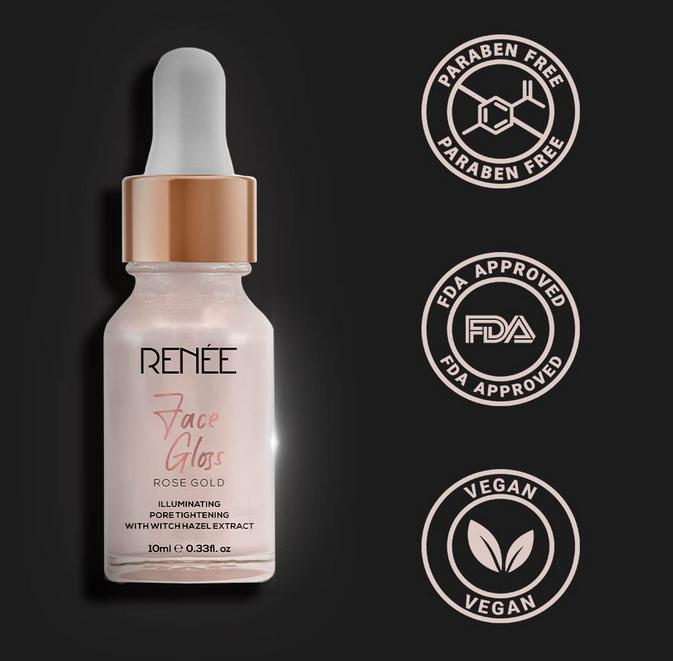 Renee Face Gloss Highlighting Strobe Serum For Glass Skin Hydration & Illumination, Paraben-Free, Hyaluronic Acid, 10ml