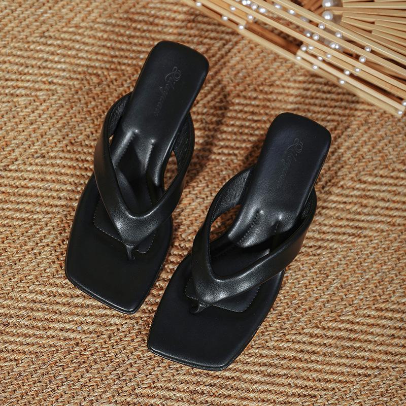 High-heeled flip-flops women's summer outer wear fashionable new toe sandals square head small heel cool slippers