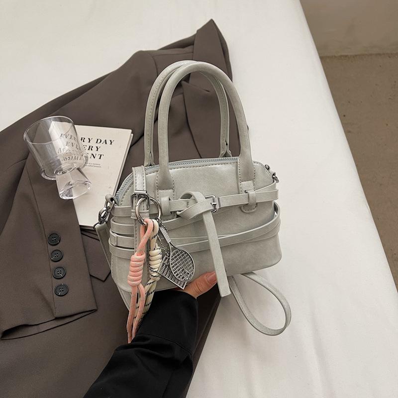 

Трендовая женская ретро корейская сумка для боулинга 2025 - сумка для通勤 на одном плече и через плечо No Accessories серый