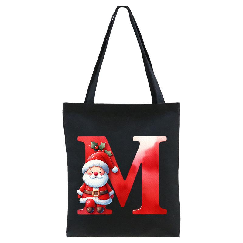 English letters A-Z Christmas number print student casual canvas tote bag