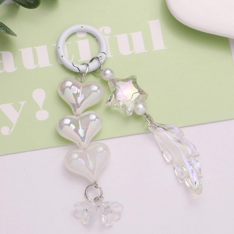 Sweet Heart Keychains Party Gifts Acrylic Material Cute Feather Keychains Handbag Pendent Keyrings for Women Girls