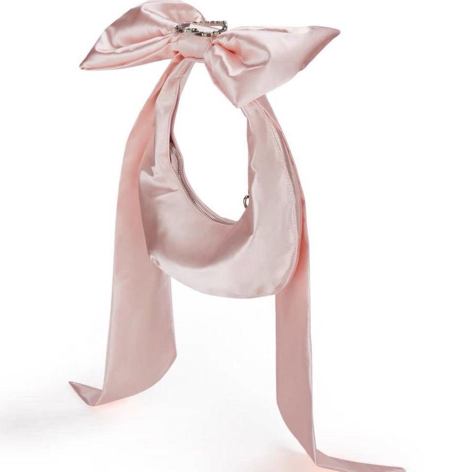 

JIAERDI Sweet cute Bow Pink Shoulder Bags Women Heart Rhinestone Satin Ribbon Handbag Ladies Fairycore Y2k Kawaii Underarm Bag рожевий