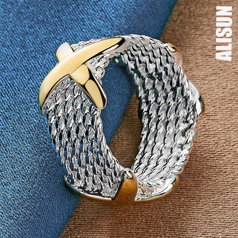 925 Sterling Silver Mother of Gold X Ring Fashion Wedding Jewelry