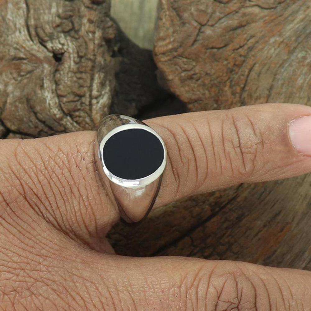 Natürlicher Schwarzer Onyx-Ring, Herren-Siegelring, Silber-Statement-Bandring, für Männer, Ehering für Männer, Pinky-Ring, Geschenk-Bandring, Geschenk für Sie