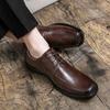 European Station Men Formal Shoes Black Brown Lace up Business Network Red Derby Shoes Gentleman Italian Social Shoes Men Shoes
