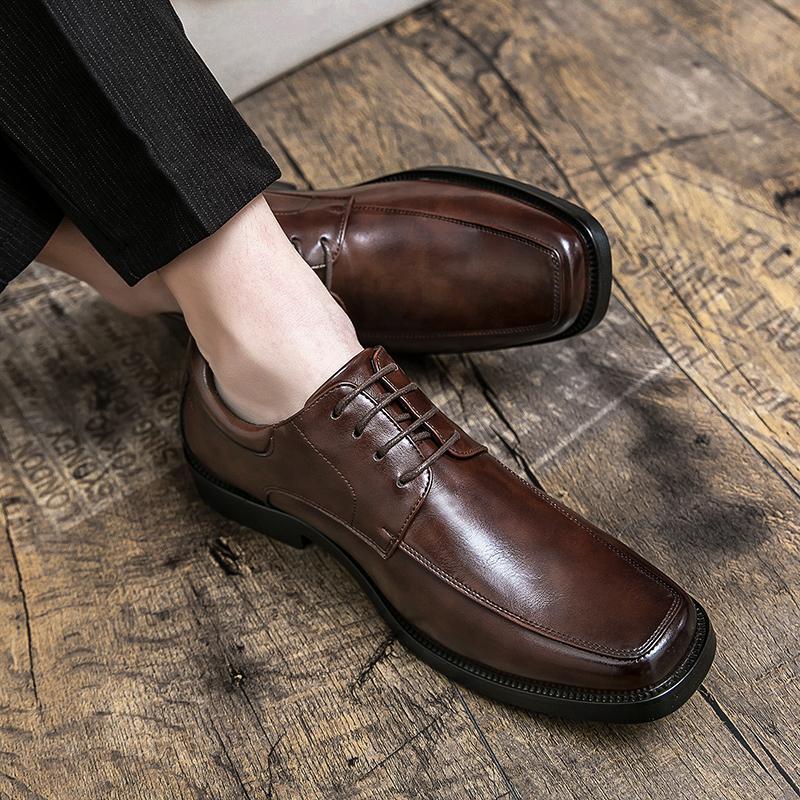 European Station Men Formal Shoes Black Brown Lace up Business Network Red Derby Shoes Gentleman Italian Social Shoes Men Shoes