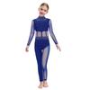 Jenter Danseopptreden Jumpsuit Helkropps Leotard Langermet Mock Neck Mesh Patchwork Nøkkelhullrygg Bodysuit