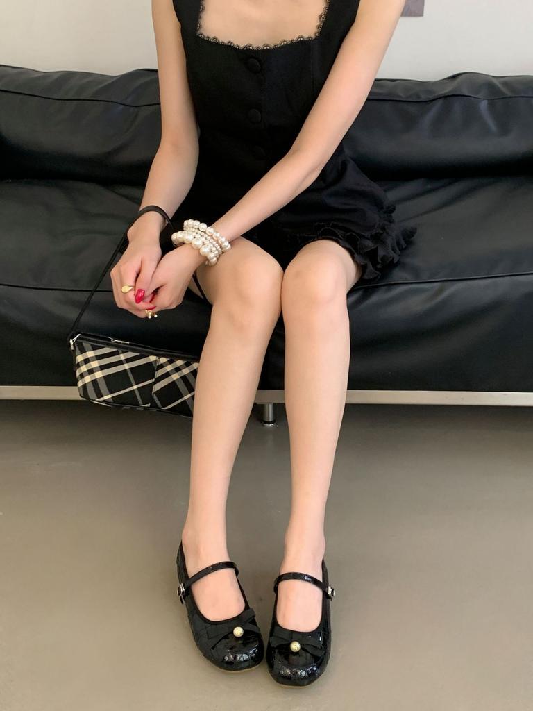 High-heeled Mary Jane Shoes Women's 2025 New Niche Design Sense Late Evening Wind Rhombus Bow Round Head Thick Heel Single Shoes