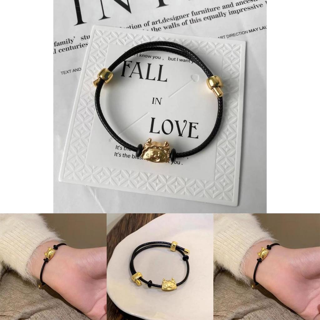 2024 Fashion Summer Womens Black Dragon Bracelet With Red Rope And Lucky Charm