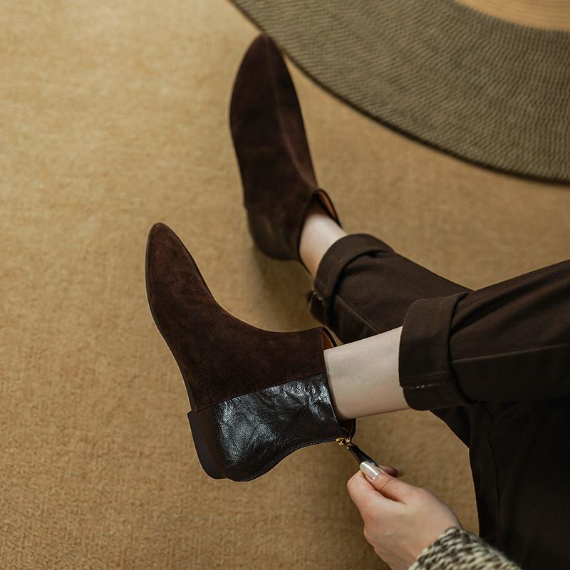 Fashion 2025 NEW Autumn Ankle Boots Kid Suede Leather Women Shoes Pointed Toe Zipper Modern Boots Low Heel Chelsea Boots