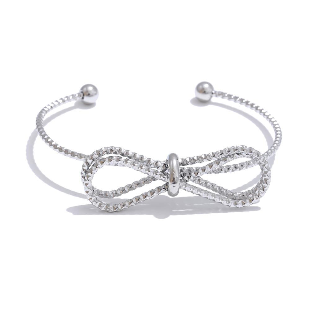 Yhpup Hot Style Stainless Steel Metal Bow Knot Adjustable Cuff Bracelet Bangle Fashion Jewelry Tarnish Resistant Accessories