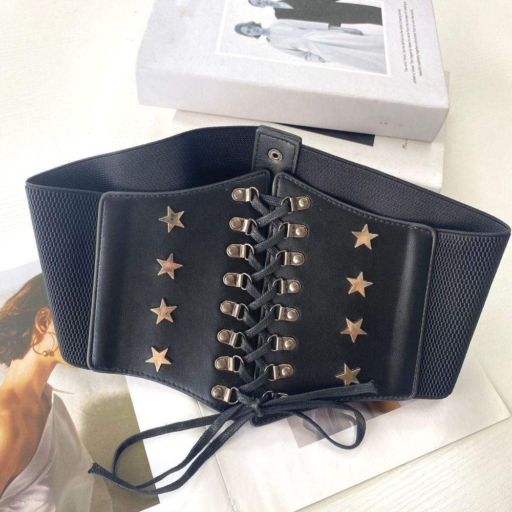

Bandage PU Leather Star Waistbands Solid Color Ladies Waist Belt Dress Waistband Dress Decoration