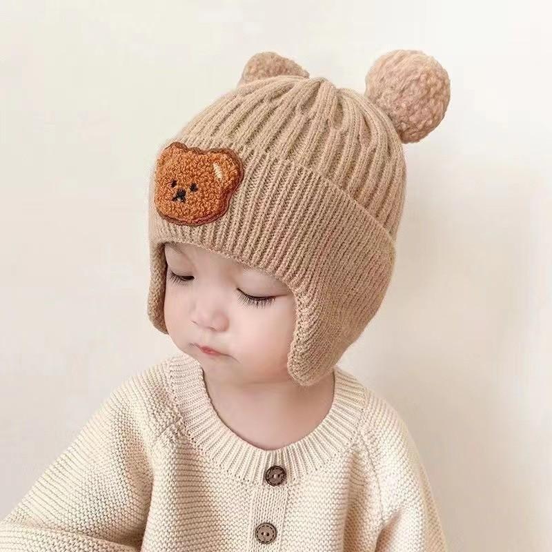 Baby hat cute bear knitted ear hat children's winter thickened warm wool hat infant hat