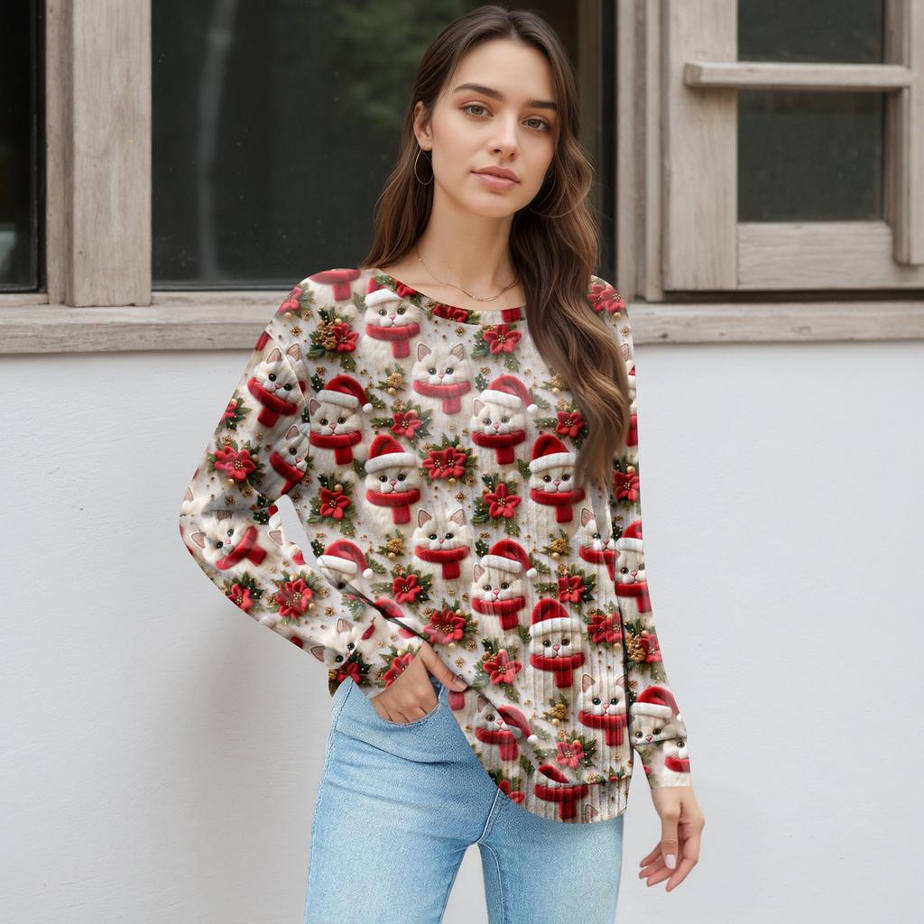 Women's Printed Lightweight Brushed-Cotton Round Neck Top