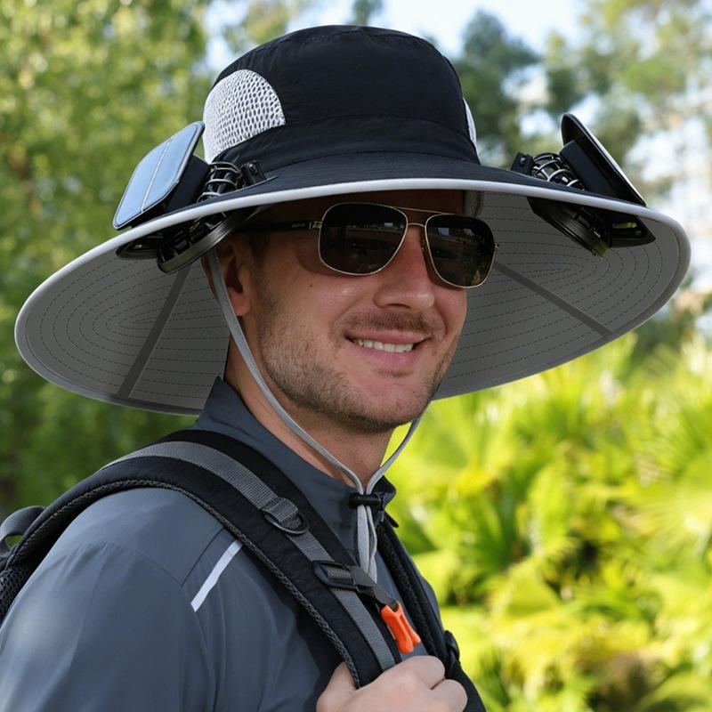 

Outdoor solar-powered fan hat, rechargeable, strong wind, sun protection hat, suitable for hiking, fishing, and as a fisherman s hat for men One size