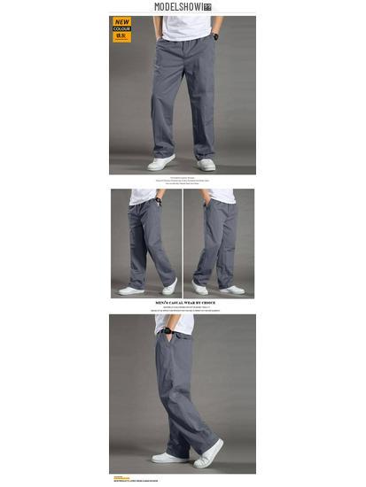 Men's Plus Size Casual Cargo Pants, Spring/Autumn, Cotton, Elastic Waist, Loose Fit, Straight Leg, Middle-Aged Style