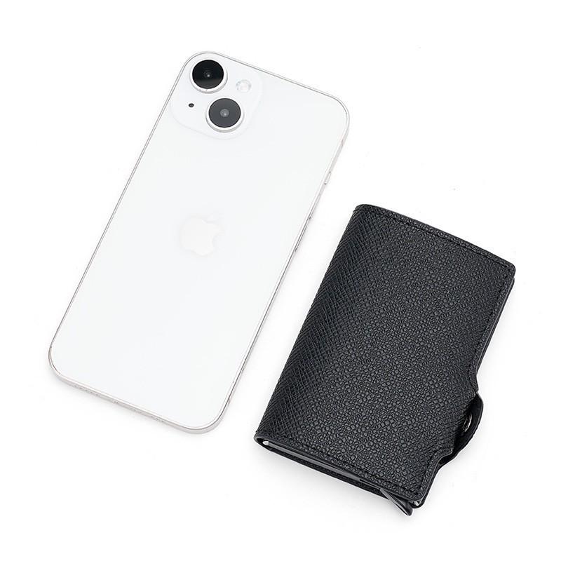 Otomatik Açılır Kart Çantası PU Metal Alüminyum Kutu Kılıfı RFID Klipsli Kredi İş