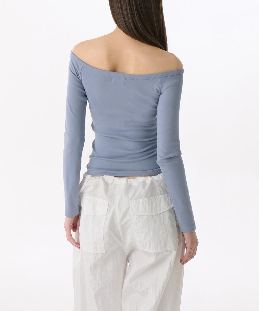 MUSINSA STANDARD WOMAN Women'S Slim Off-Shoulder Long Sleeve T-Shirt [Blue Gray]