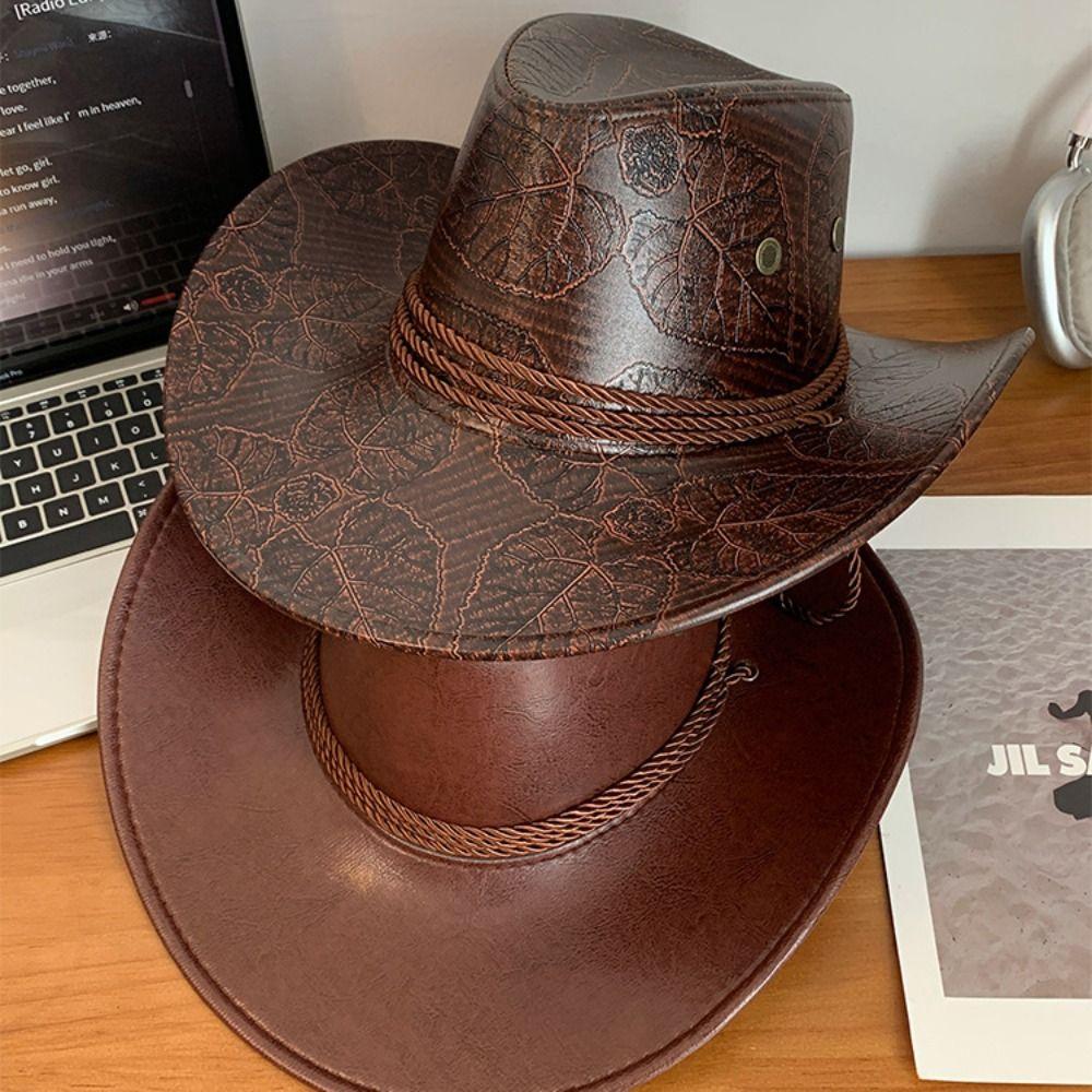 Ethnic Style Western Cowboy Hat Roll Brim Knight Hat Gentleman Visor Cap  Cosplay