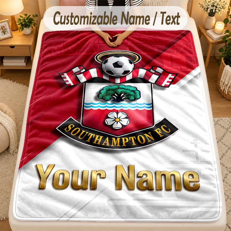 Flannel BlanketSouthampton FC Custom Name Text Personalized Soft Warm Throw Blanket Home Decor Gift