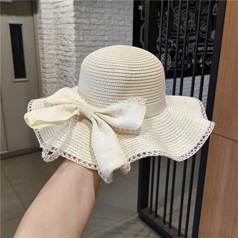 Summer fashion bow big eaves hat women's wavy edge sun hat outdoor beach hat sun hat