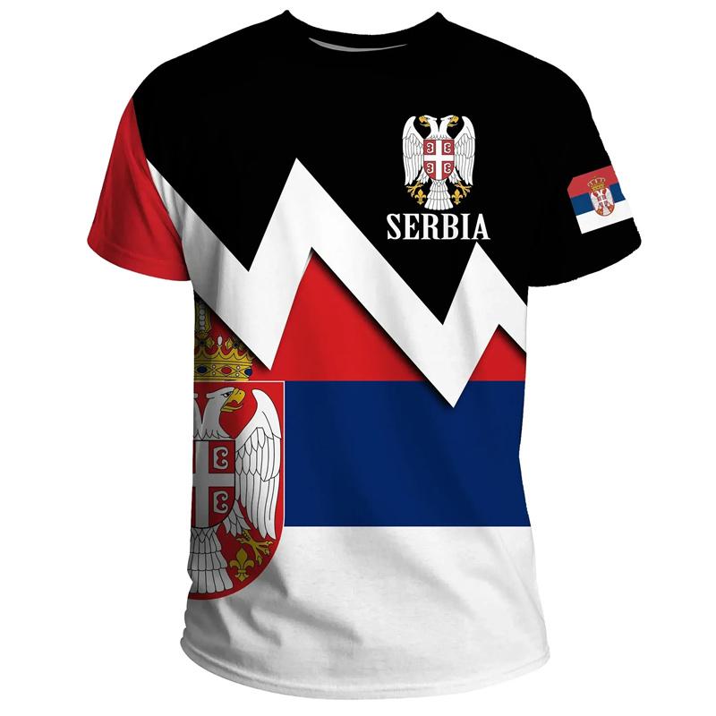 Serbian Flag National Emblem T Shirt For Men 3D Print Summer Casual T-shirt Fashion Sport O Collar Loose Short-sleeved Tee Shirt