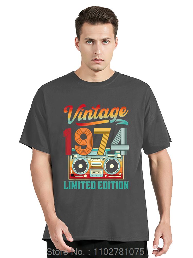 Born In Vintage 1974 Oversized T-shirt Limited Edition Cassette Men Clothing Vintage Cotton Tshirt Funny Tees Fitness T Shirt
