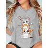 Women's T-shirt short-sleeved with three cute kittens creative printing summer round neck T-shirt women's casual wear