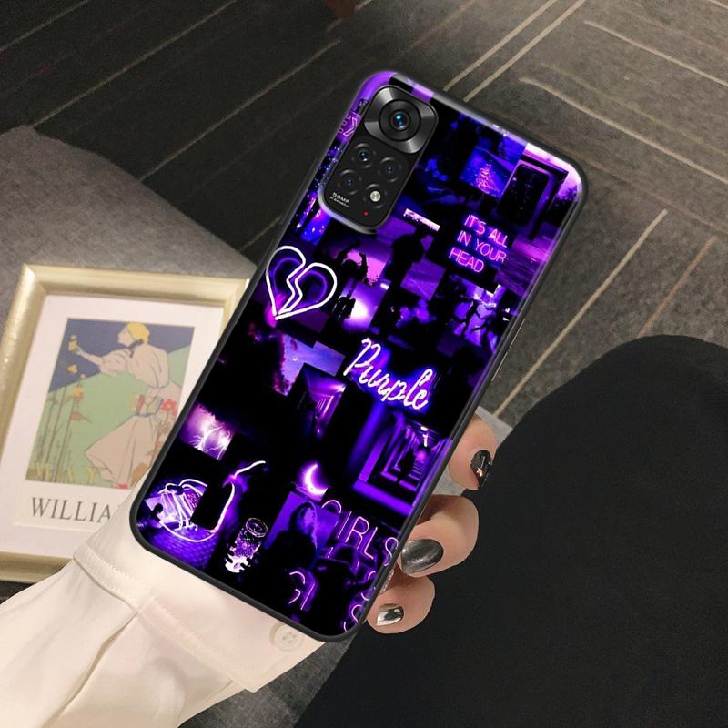 Purple Colour Neon Light Case For Redmi Note 12 Pro 8 9 10 11 Pro Note 12S 11S 10S 9S 8T Redmi 12C 10C 10A 9C Cover