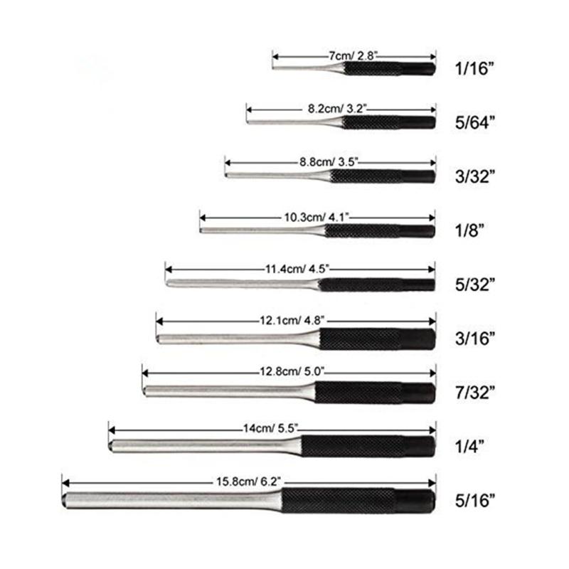 9-teiliges Splinttreiber-Set 1/16 5/64 3/32 1/8 5/32 3/16 7/32 1/4 5/16" Reparaturwerkzeug