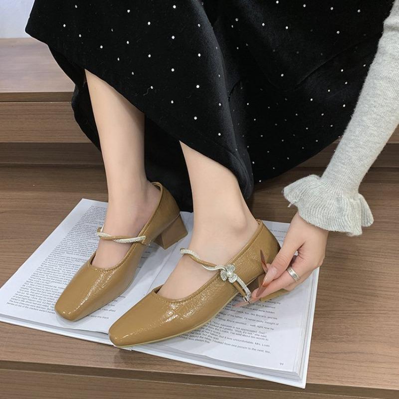 

Square Headed Pumps for Women s 2026 Spring New Retro French Shallow Mouth Low Heel Shoes Women 35 коричневый