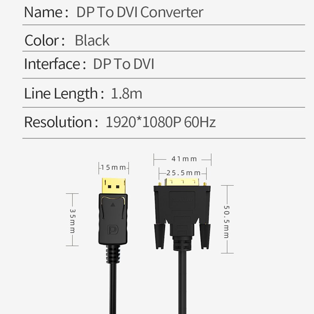 HDTV Projector Monitor DisplayPort DP to DVI Converter Adapter DP to DVI 24+1 Cable