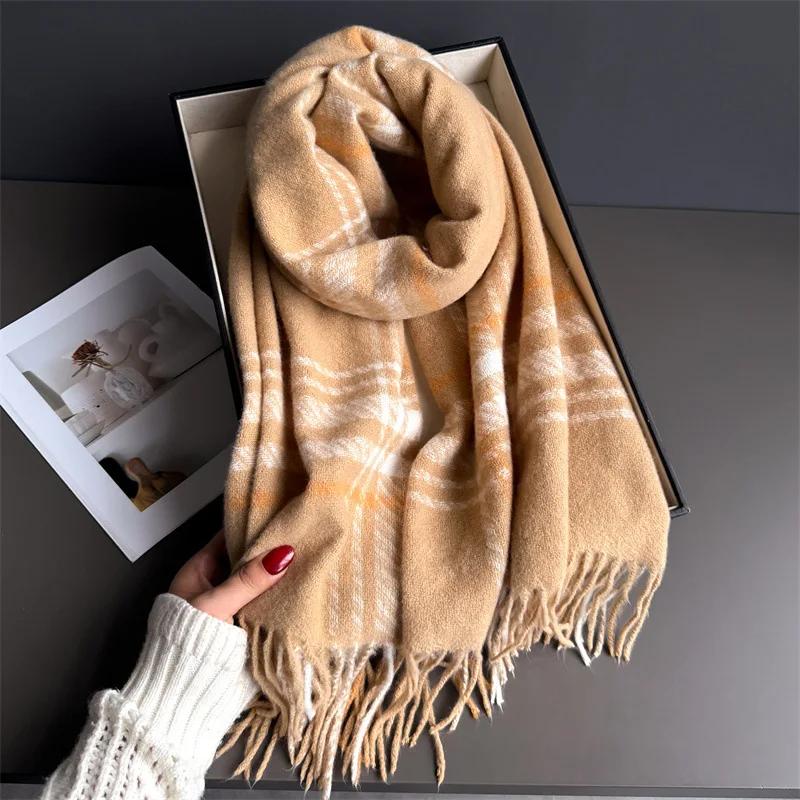 Winter Warmer Scarf For Women Men Thickened Neck Tassel Pashmina Shawl Faux Cashmere Warps Autumn Elegant Ladies Blanket