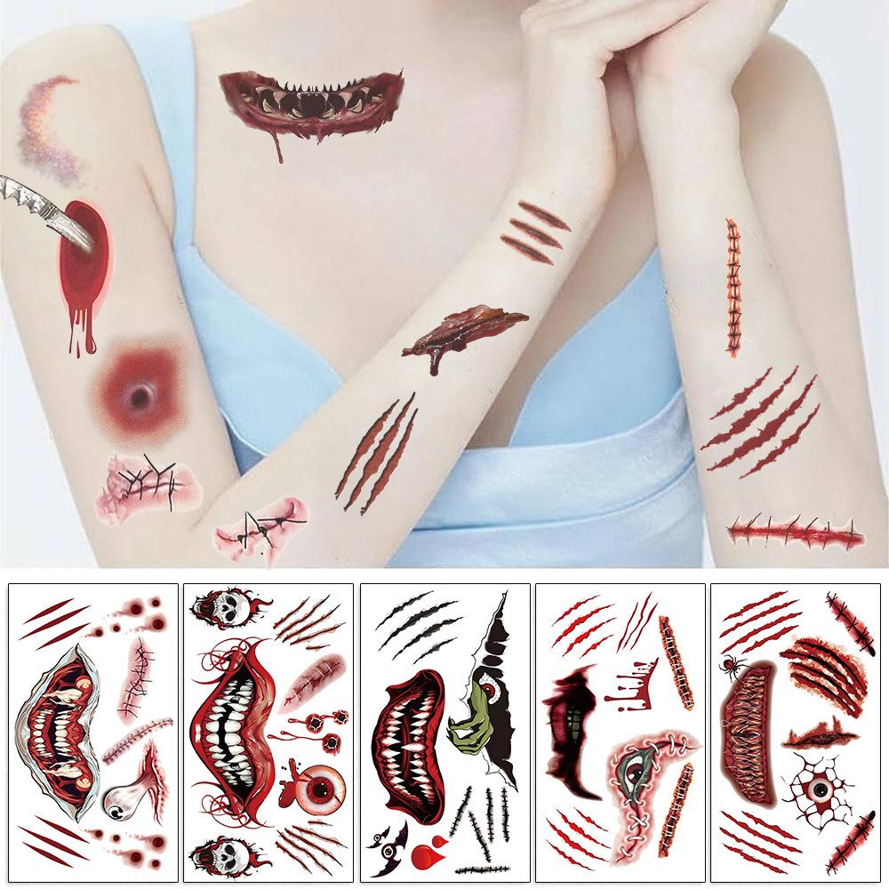 New Halloween Tattoo Stickers High-end Sense of Men and Women Realistic Horror Fake Scar Scar Temporary Tattoo Stickers
