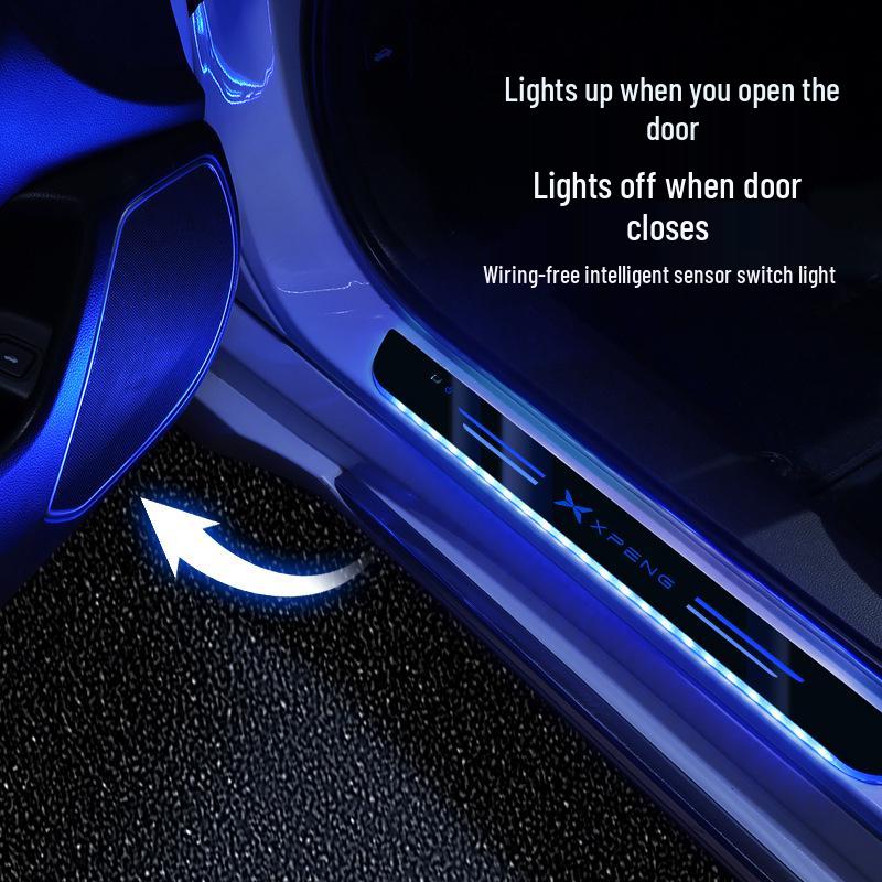 XPeng Car Luminous Door Sill Light - No Wiring Needed, Colorful LED Ambient Welcome Lights