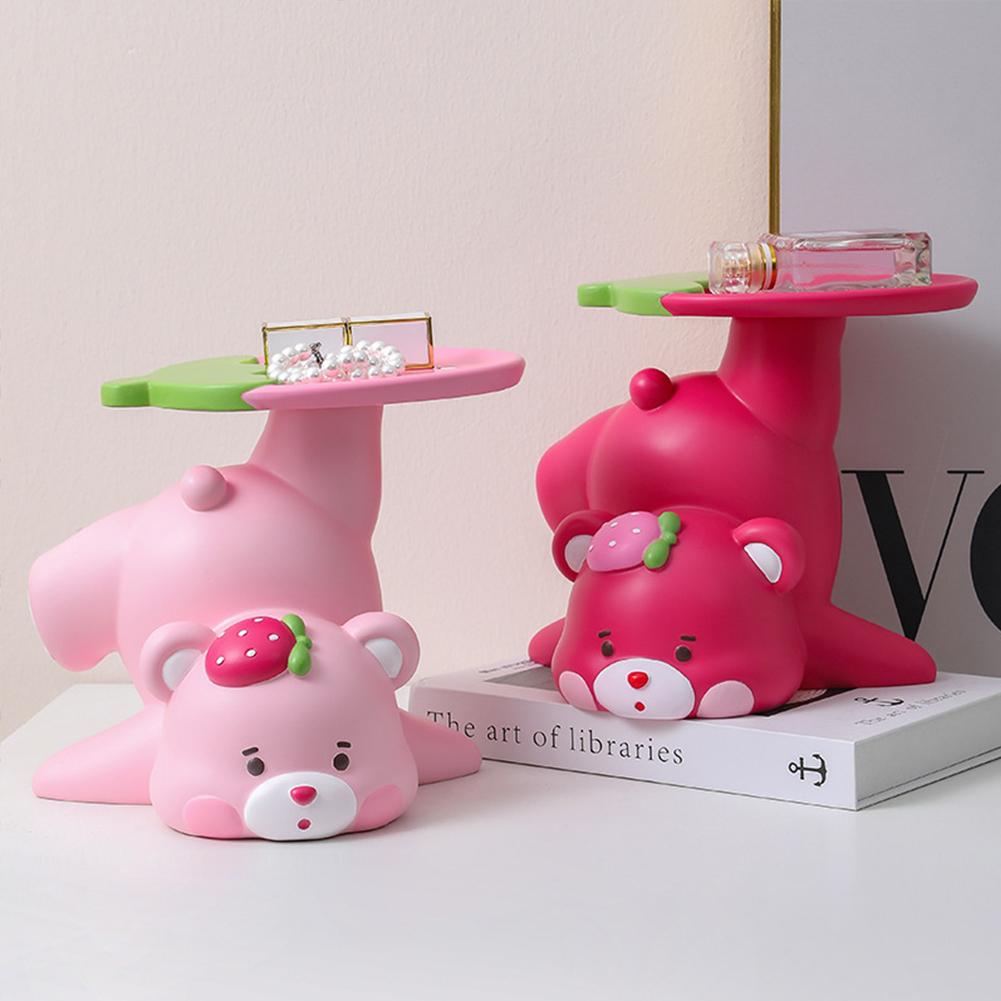 Resin Decor Sculpture Cute Bear Serving Tray Statue Key Jewelry Snack Holder Entrance Crafts Friends Housewarming Gift