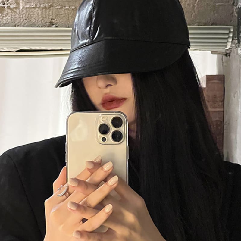 LOOKING4U Retro Leather Stopper Ball Cap C1 Black