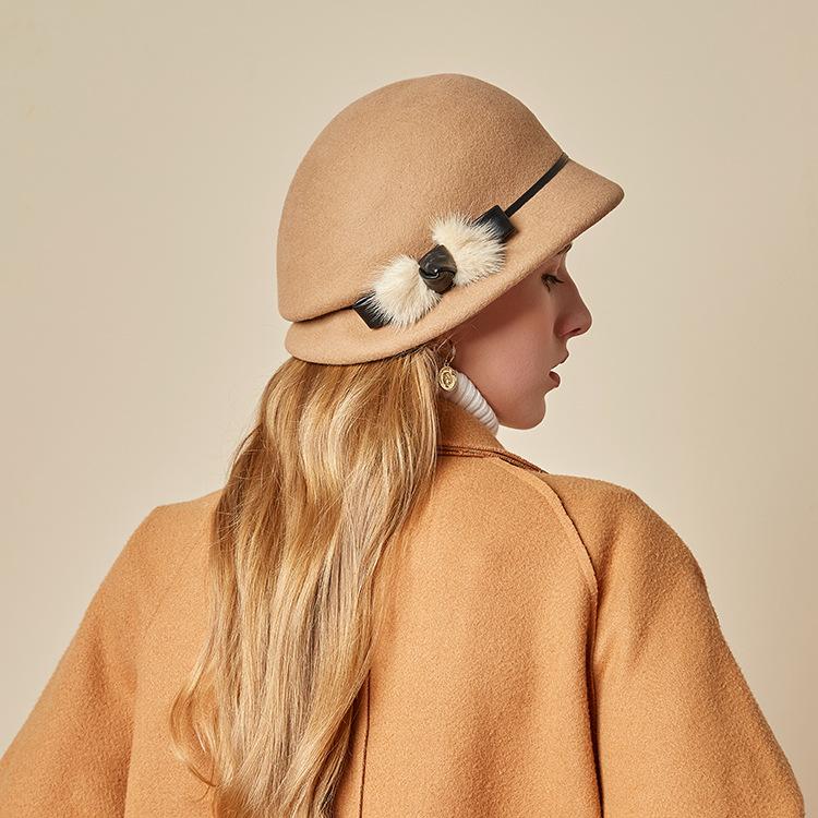 2024 Autumn And Winter New Woolen Basin Hat Versatile Dome Top Hat Women British Belt Felt Hat Bucket Hat