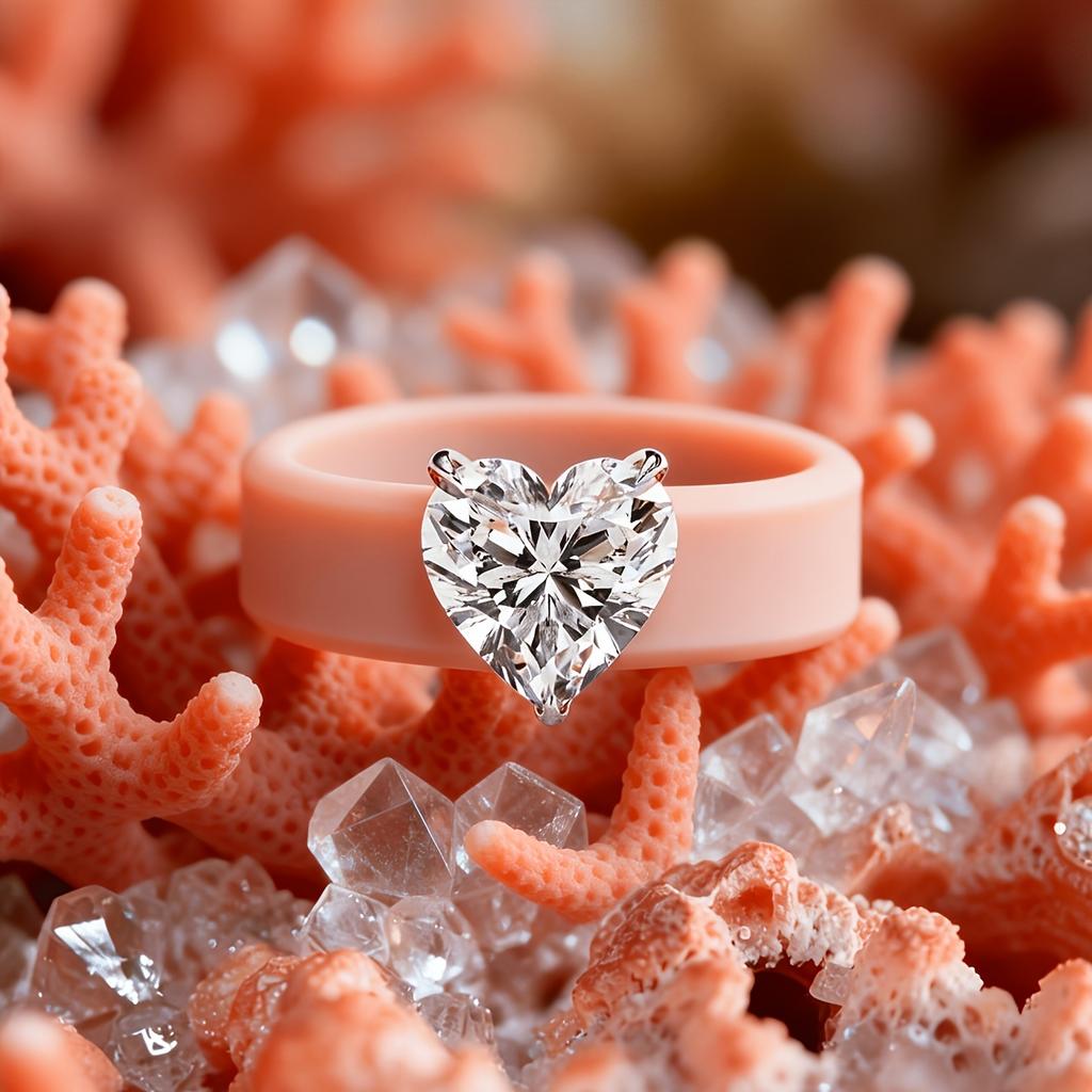 Khaki Silicone Band Ring with Solitaire Heart Cut CZ,  Soft Comfort Wedding Promise Jewelry Gift For Women
