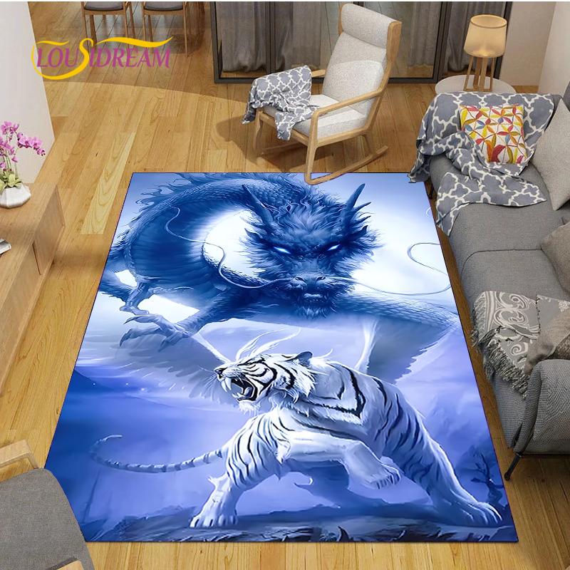 Alfombra Dragon and Tiger Fight Carpet Living Room Sofa Coffee Table Door Bedroom Rug Kitchen Kid Anti-slip Floor Mat Home Decor