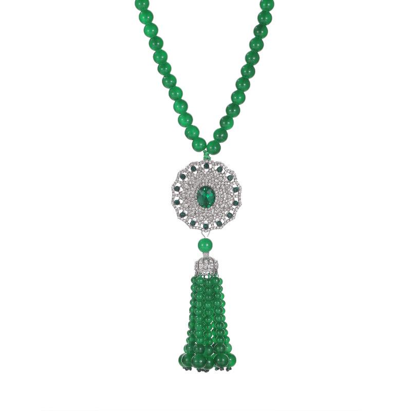 New Chinese Style Retro Versatile Necklace Jewelry Clothing Pendant Green Crystal Pendant
