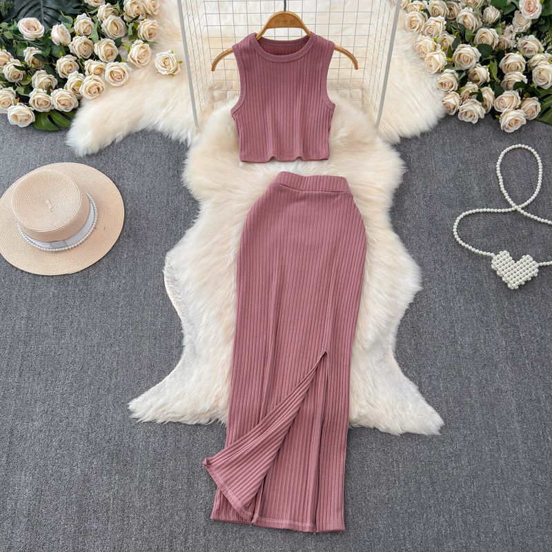 Elegant Socialite Sleeveless Split Sheath Fashion Suit