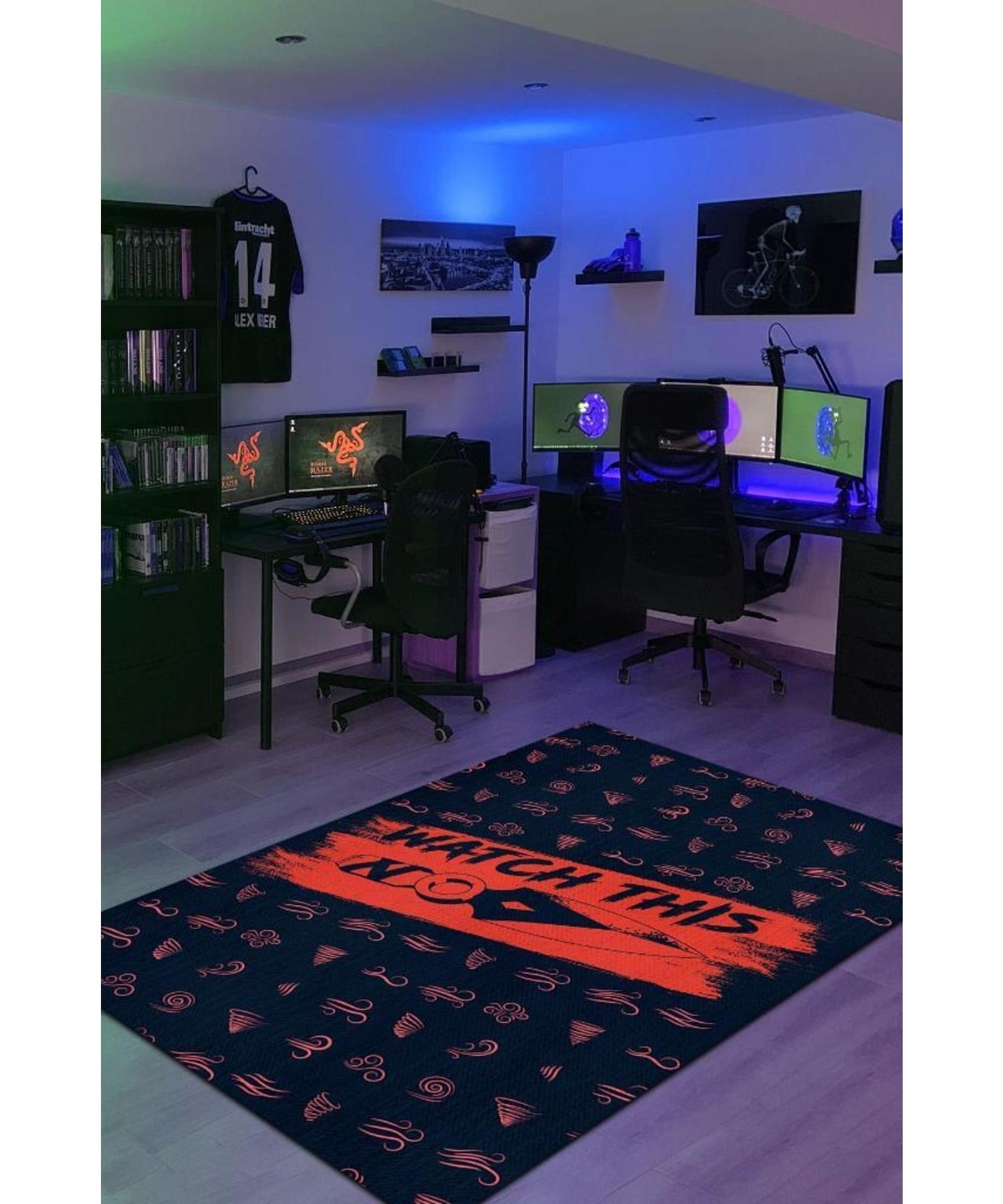 

Watch This Cotton Woven Based Washable Non-Slip Gamer Rug