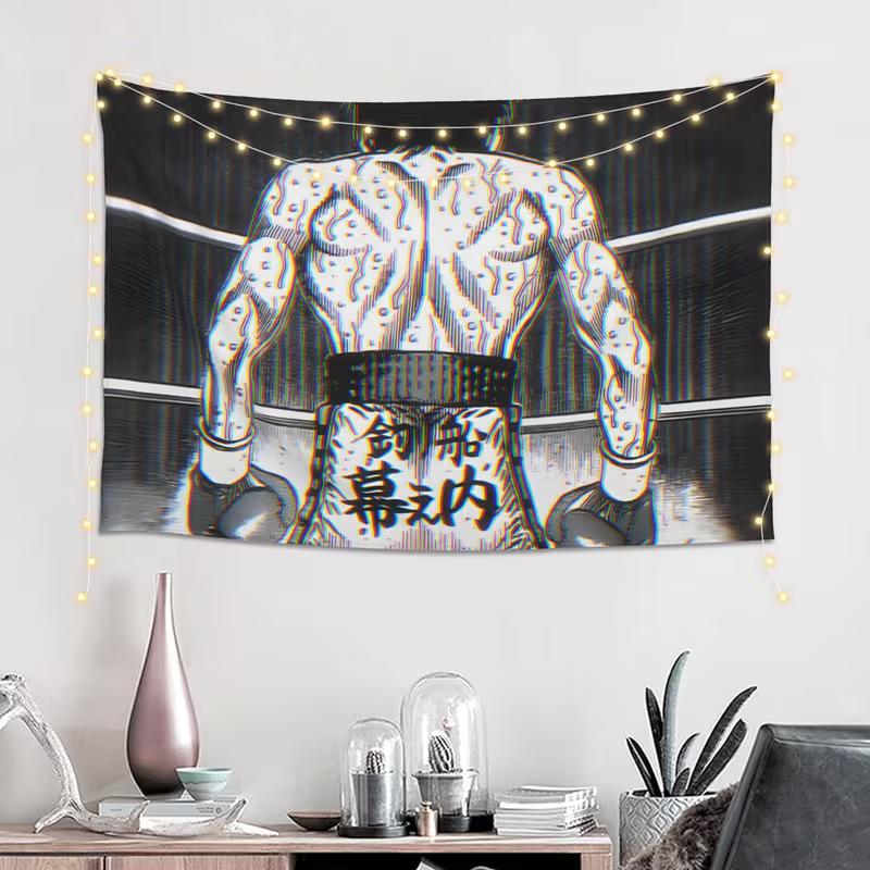 Arazzo Anime Pugilato Makunouchi Ippo Scena Posteriore Arte da Parete Bianco e Nero
