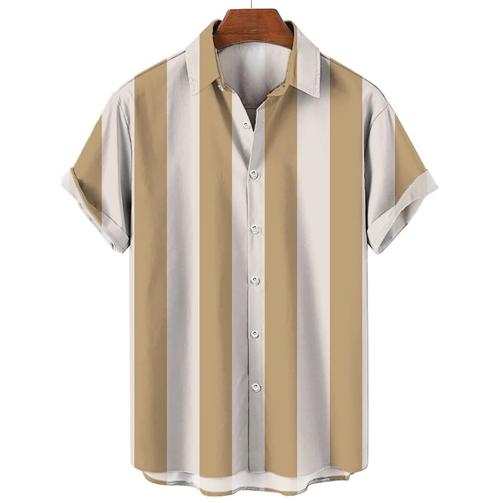 Hawaiian Shirt Harajuku Stripe Print Loose Fashion Casual Short Sleeve Men's Button Aloha Beach Summer Shirts For Men Clothing